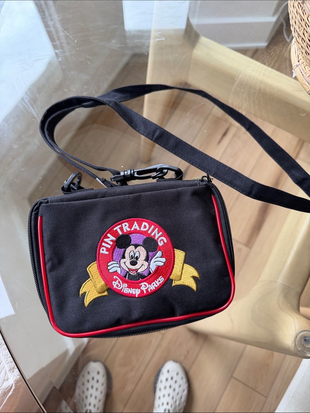 Disney Black Messenger Pin Trading Bag with Red Trim